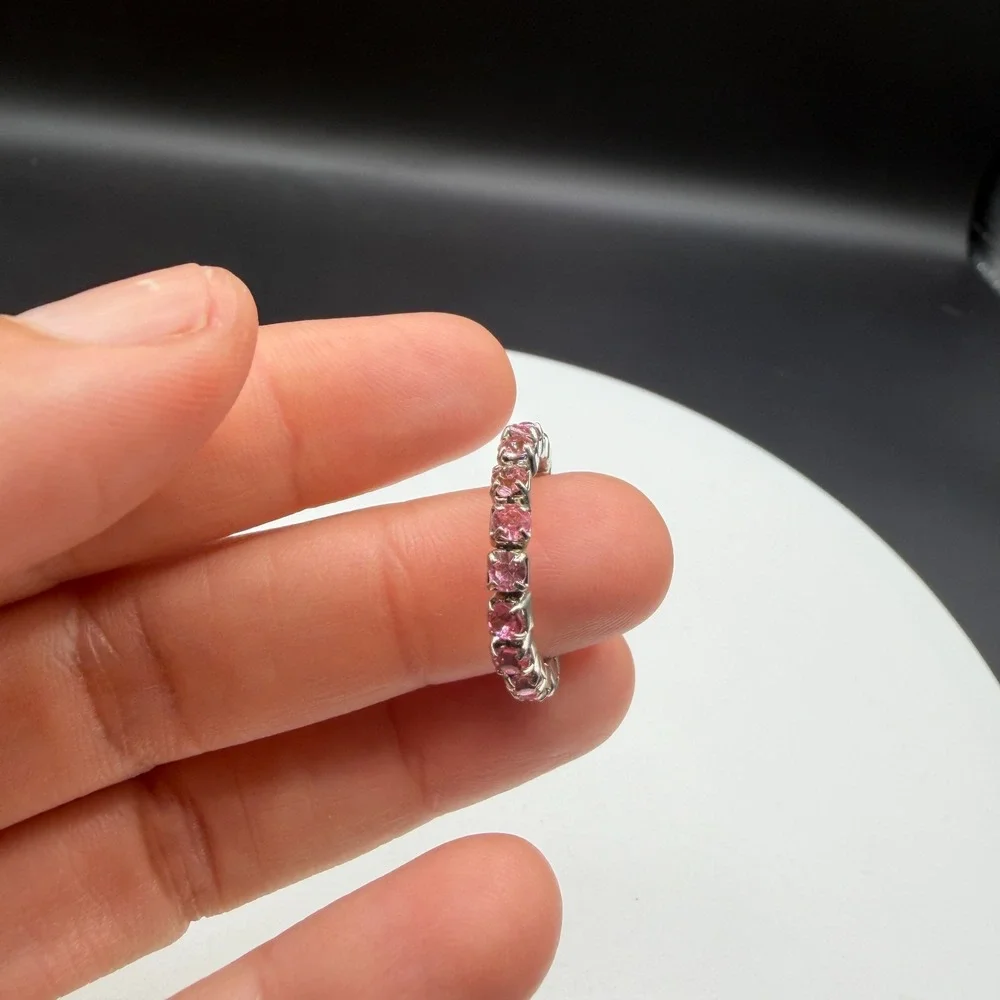 Pink Rhinestone Stretch Bracelet Ring Set Silver Tone Coquette Y2K Sparkle Gift
